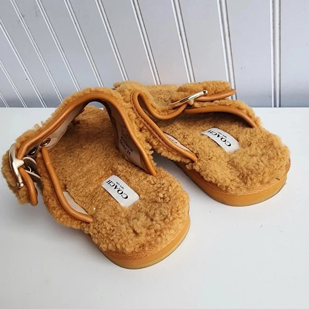Coach Womens Hollie Butter Scotch Leather Thong Sandals Shoes Yellow Sz 8 - Picture 11 of 12